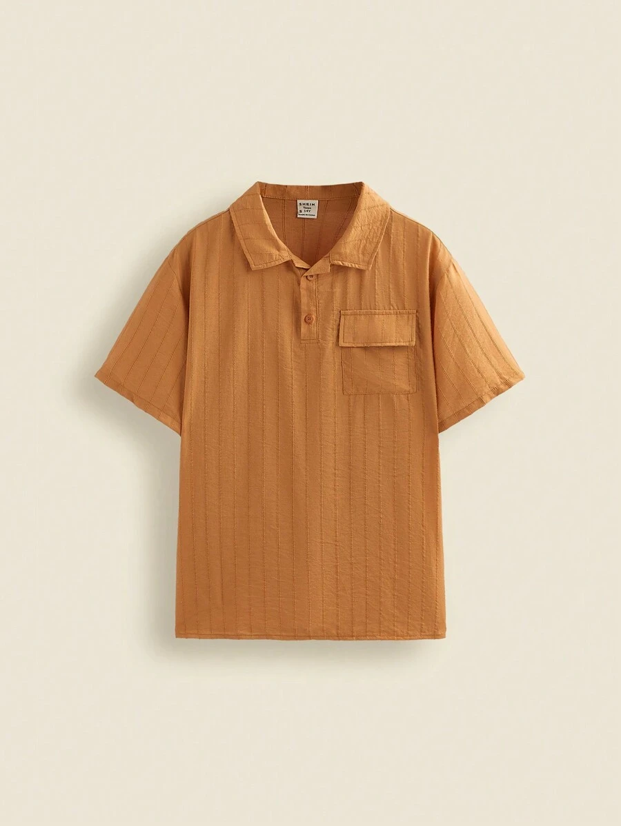 THE HAPPY LOOK Teen Boys' Plain Orange Short Sleeve Casual Shirt For Spring & Summer - Brown - View 1