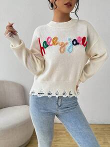 Chiquease 字母刺绣落肩毛衣，长袖上衣