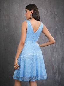 Mgiacy Embroidered Sequined Sleeveless High-End Short Evening Dress - Blue - View 2