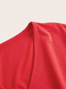 SHEIN Unity Sudadera de mujer sexy de cuello en V profundo, de manga larga y corta para el otoño - Rojo - Ver 3