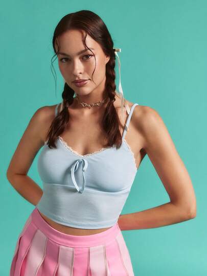 SHEINNeu 4th Of July Women,Cute Tops,4th Of July Swimsuit,Light  Blue, Tank Top,Cute ,Lovely,Bows,Baby Blue