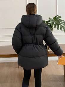 DAZY Women Hooded With Letter Print And Drawstring, Winter Jacket Women Coats - Black - View 2