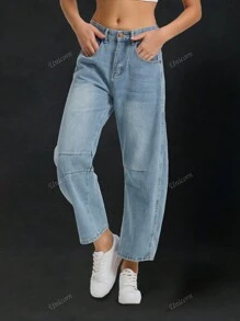 Pantalones vaqueros informales tipo zanahoria con diseño holgado y suelto, de corte capri, azules, para primavera y verano, para mujeres