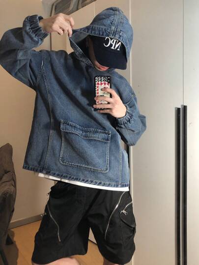 STEELVANCE 男士长袖纯色简约日常时尚深色牛仔夹克，适合度假和秋季穿着