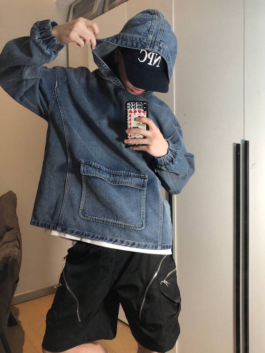 STEELVANCE 男士长袖纯色简约日常时尚深色牛仔夹克，适合度假和秋季穿着 - 藍色 - 查看 1