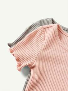 Cozy Pixies Bộ 4 Món Sò Điệp Viền Cổ Tròn Màu Trơn Cho Bé Gái, Áo Tay Ngắn Và Quần Dài - Màu Xám nhạt - Xem 10