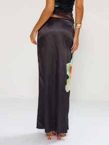 MUSERA Floral Slinky Low Rise Maxi Skirt Boho Summer Cute Elegant Chic - Multicolor - View 2