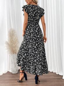 SHEIN Clasi 女士短袖花卉連衣裙 - 黑色 - 查看 2