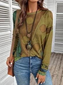 EMERY ROSE Women's Round Neck Printed Loose Comfortable & Soft Stylish Long Sleeve T-Shirt - Multicolor - View 5