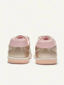 Cozy Pixies Sporty Skate Shoes For Girls, Metallic Floral Pattern Embroidery Detail Lace-up Front Sneakers - Multicolor - View 3