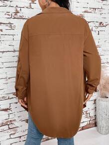 SHEIN LUNE Plus Size Lapel Buttoned Pocket Loose Solid Color Simple Casual Fashion Jacket With Long Sleeves For Daily Wear For Autumn & Winter Halloween Winter Clothes