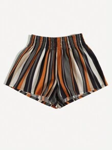 SHEIN VCAY 腰部打褶條紋圖案撞色短褲 - 彩色 - 查看 3