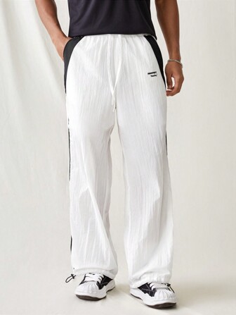 Manfinity RebelGame Woven Men's Fashionable Casual Elastic Waist Patchwork Long Pants For Daily Wear And Young Adults