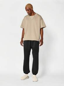 SUMWON 优质运动运动裤慢跑风格弹性袖口家居服冬季秋季羊毛街头休闲健身健身房篮球跑步训练裤运动服 - 黑色 - 查看 3