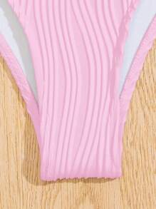 Women's Solid Color Simple Daily Bikini Set With Faux Pearl Decoration Summer Beach - Baby Pink - View 8