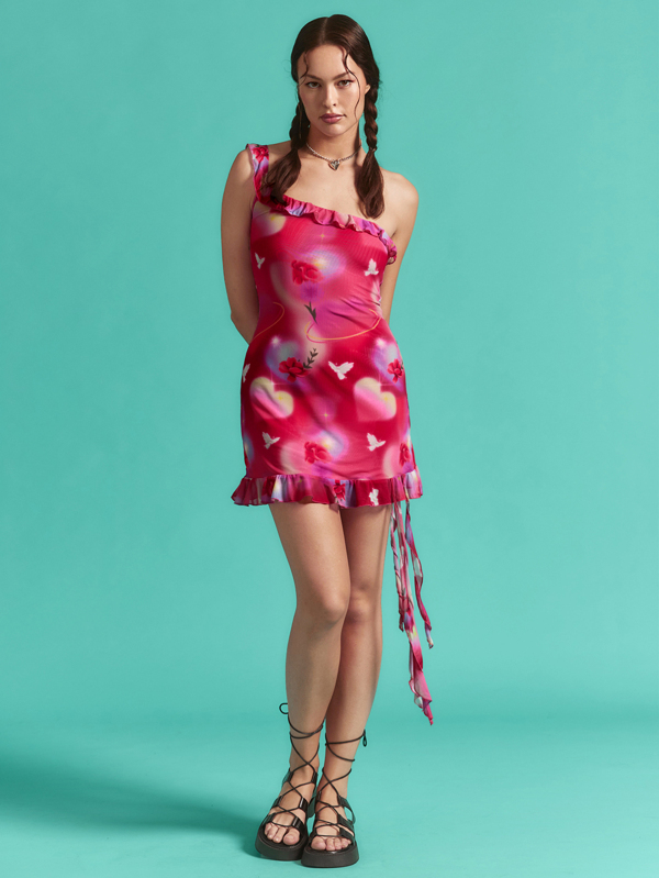 SHEINNeu Vestido informal con estampado aleatorio, uso diario, con tirantes finos, línea casual, estampado de flores, colorido, para mujer