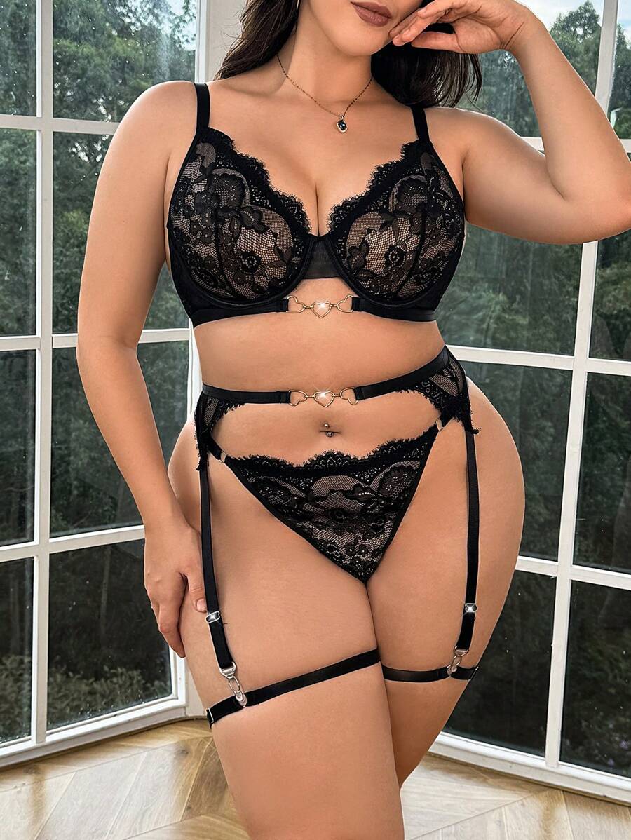 5pcs/Set Plus Size Sexy Lace Underwear Set