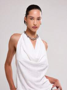 MUSERA Áo kiểu yếm cổ đổ gợi cảm, chất liệu vải, thích hợp mặc đi chơi, dự tiệc mùa xuân hè, lễ hội hoặc các dịp lễ khác. - Màu be - Xem 5