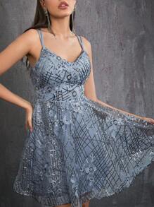 Mgiacy Sparkly Embroidered Camisole With Back Ties, Sexy Backless Short Party Dress