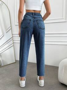 EURMUSE High Waist Mom Fit Jeans For Dailywear - Dark Wash - View 2