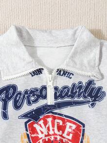 SHEIN Juego de ropa casual para el día a día, jeans de estilo deportivo universitario y sudadera de manga larga con estampado de letras, para otoño/invierno - 2 piezas - Beis - Ver 4