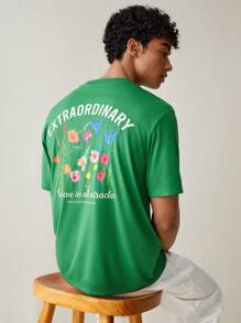 Manfinity VCAY T-shirt décontracté à manches courtes et ample pour homme tricoté à la mode pour un port quotidien, style jeune - Vert - Voir 4