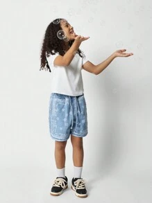 SUMWON Camiseta de manga corta acanalada ajustada para niñas preadolescentes - Blanco - Ver 5