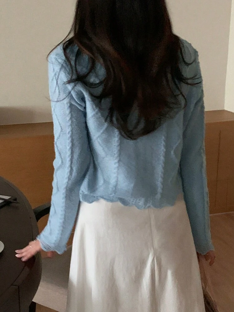 Solid Button Through Crop Cardigan,Fall Women Clothes