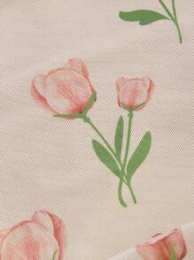 SHEIN MOD 浅卡其色郁金香花卉印花夏季假日褶皱长裙、早午餐、生日、正式/晚礼服 - 粉色 - 查看 3