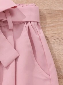 SHEIN Bộ quần áo và quần ngắn tay tinh tế thời trang thanh lịch cho cô gái Tween - Hồng - Xem 6