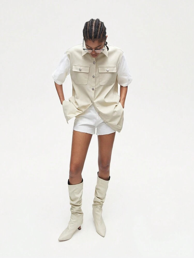 SHEIN Maija Camisa casual con botones y empalme de solapa para mujer