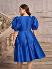SHEIN Belle Plus Size Blue Ball Gown (Heavy-Duty) Elegant Prom Semi Formal Wedding Guest Dress, For Birthday, Graduation, Homecoming - Blue - View 4