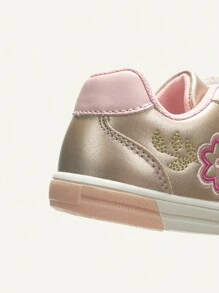 Cozy Pixies Sporty Skate Shoes For Girls, Metallic Floral Pattern Embroidery Detail Lace-up Front Sneakers - Multicolor - View 8