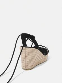 Styleloop Sandalias negras con tacón de cuña y suela gruesa para mujer con estilo boho - Negro - Ver 4