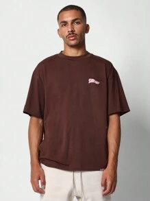 SUMWON 常规款式 T 恤，正面和背面带有泡泡印花 - 鏽棕色 - 查看 2