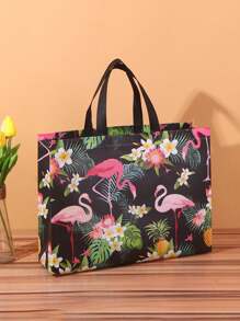 Flamingo Print Tote Bag, Non-Woven Packaging Gift Bag, Large Capacity Handbag For Commute Shopping