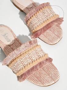 SHUZIA Pink Raffia Strap Slide Sandal
