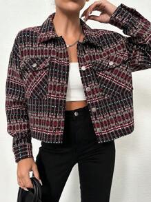 EURMUSE Printed Button Front Flap Pocket Jacket - Multicolor - View 4