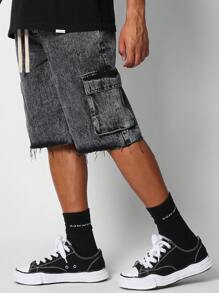 SUMWON Áo khoác denim ngắn với chi tiết mép thô - màu đen - Xem 2