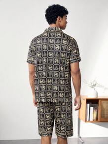 Conjunto de ropa interior para hombre con estampado de manga corta y pantalones cortos