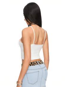 ROMWE Kawaii Top tejido sin mangas con lazo frontal para uso diario - Beis - Ver 7