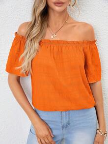 SHEIN LUNE Blusa naranja sencilla de un solo hombro para uso diario para damas - Naranja - Ver 5