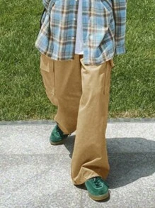 DAZY Men Flap Pocket Side Drawstring Waist Cargo Pants Back To School Men Joggers - Khaki - View 8