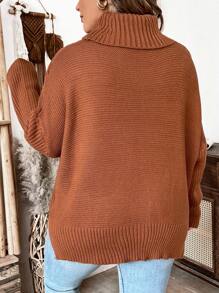 Plus Solid High Neck Drop Shoulder Sweater