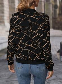 EMERY ROSE Women's Printed Baseball Collar Casual Long Sleeve Jacket Fall Winter Cloth For Women