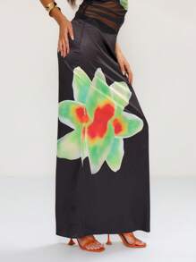MUSERA Floral Slinky Low Rise Maxi Skirt Boho Summer Cute Elegant Chic - Multicolor - View 5