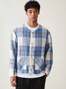 Manfinity VCAY Veste à col cranté à manches longues à carreaux tissés pour hommes, mode et décontractée pour le port quotidien, pour l'automne et l'hiver - Multicolore - Voir 5