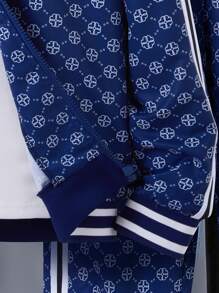 SHEIN Tween Boy 1pc Allover Print Contrast Tape Jacket & 1pc Pants Chic Outfits For Autumn/Winter