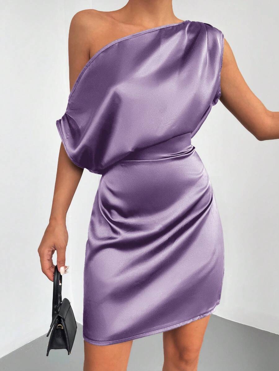 RueChic Asymmetrical Neck Fitted Dress - Violet Purple - View 1