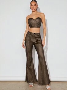 Hauture Women'S Solid Color Strapless Top And Pants Set